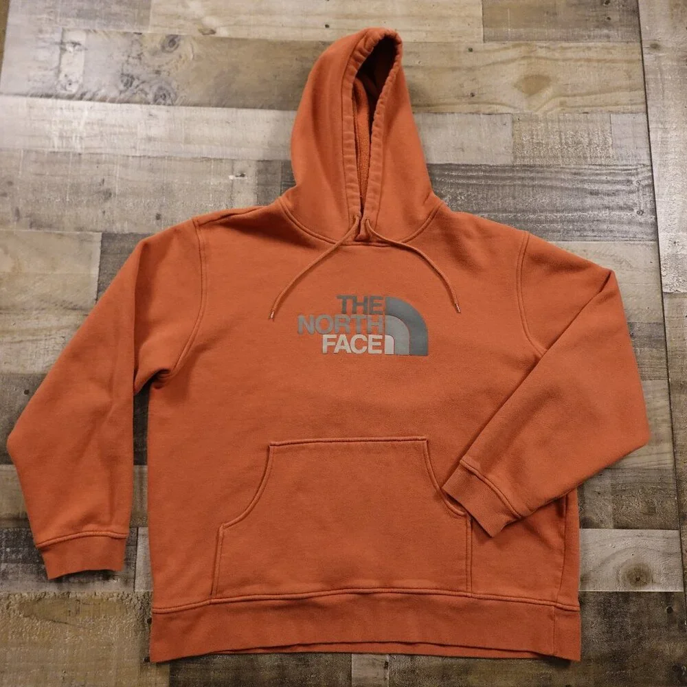 The North Face Pullover Hoodie Men’s XXL Rust Orange Logo Fleece Sweatshirt